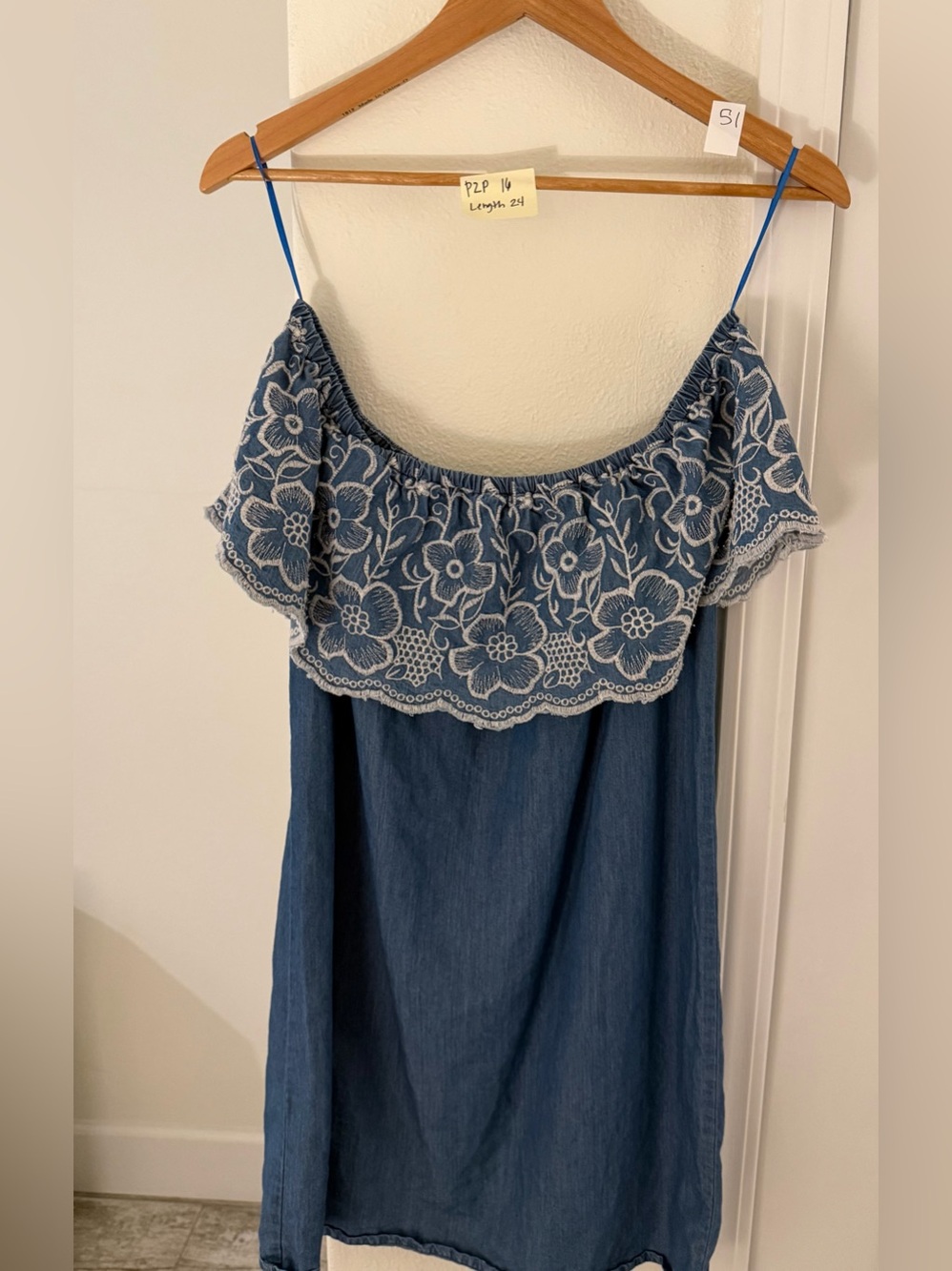 Off-Shoulder Blue Embroidered Floral Summer Dress